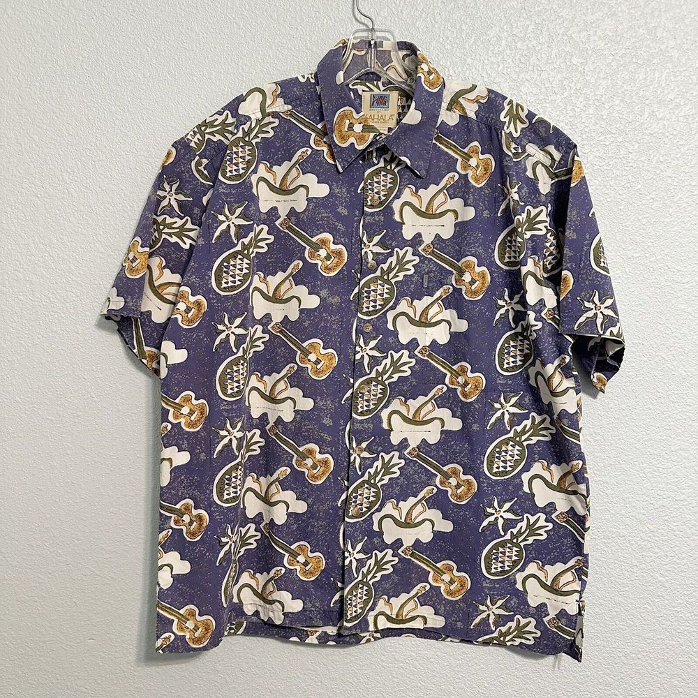 Kahala Men's Large AVI Collection Reverse Print Pullover Hawaiian Shirt Uke - Picture 1 of 8